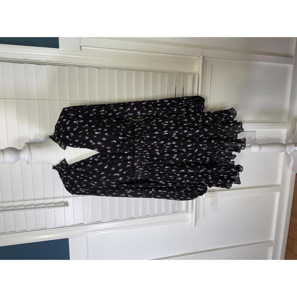 Zara Black Floral Long Sleeve Dress with Ruffle Hem - Medium
